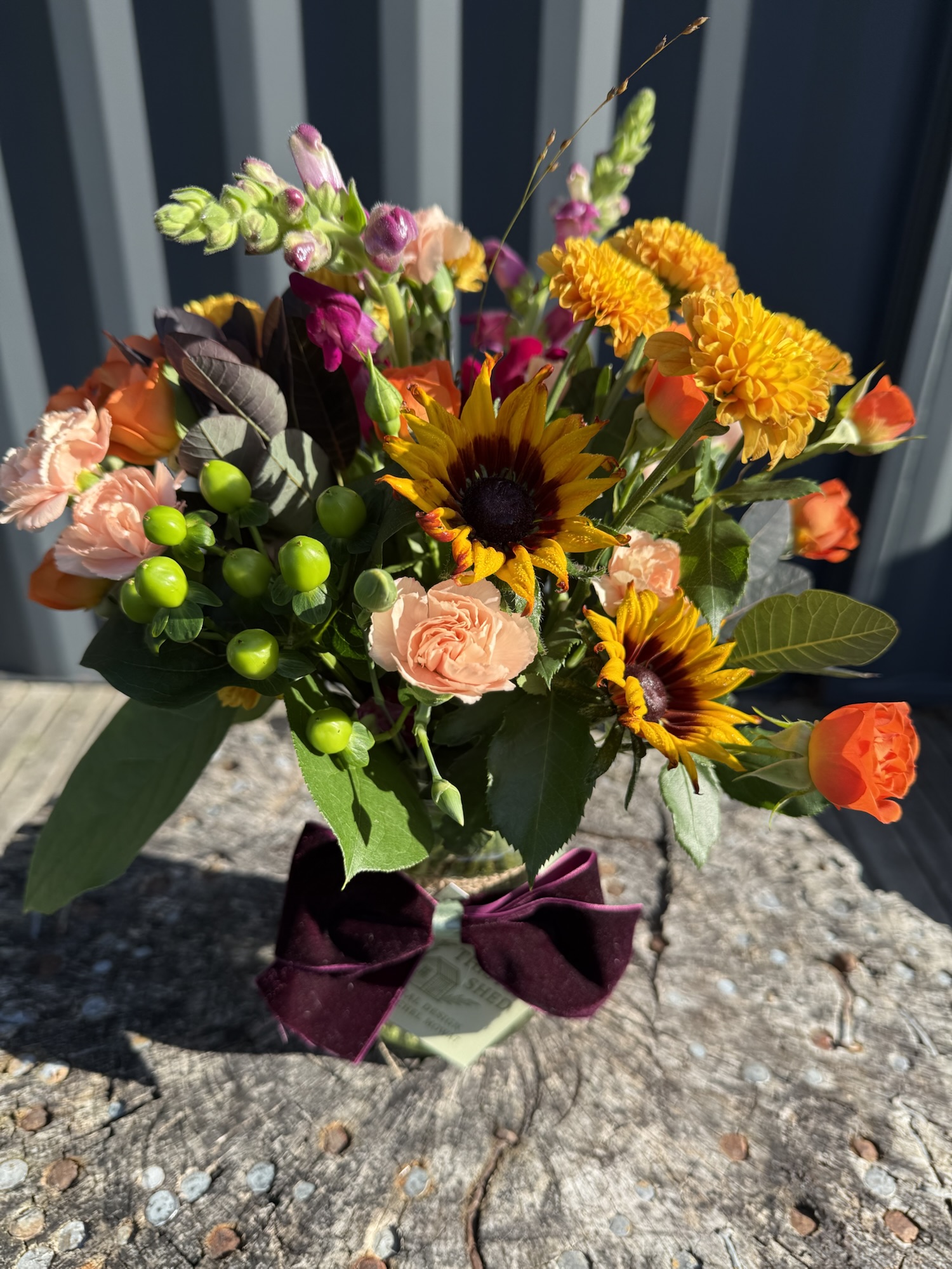 A jar of seasonal flowers, sustainable floristry for delivery from The Thistle Shed to Cupar, St Andrews and the local area.